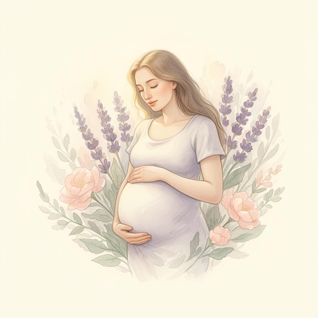 A serene mother holding her belly